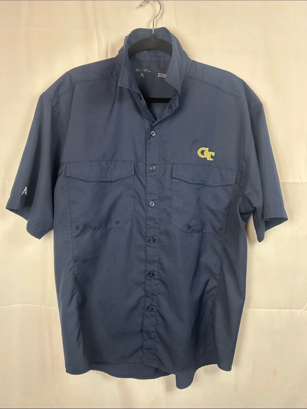 Antigua Navy Short-Sleeve Button-Down Shirt with Yellow GT Logo